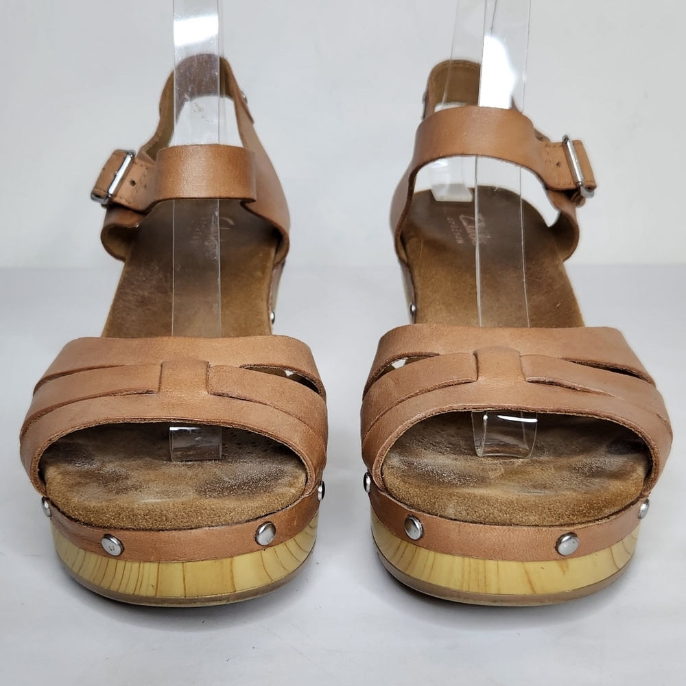 Clarks Artisan Ledella Trail Platform Sandals Women 8.5 Block Heel Leather Brown - Picture 2 of 9